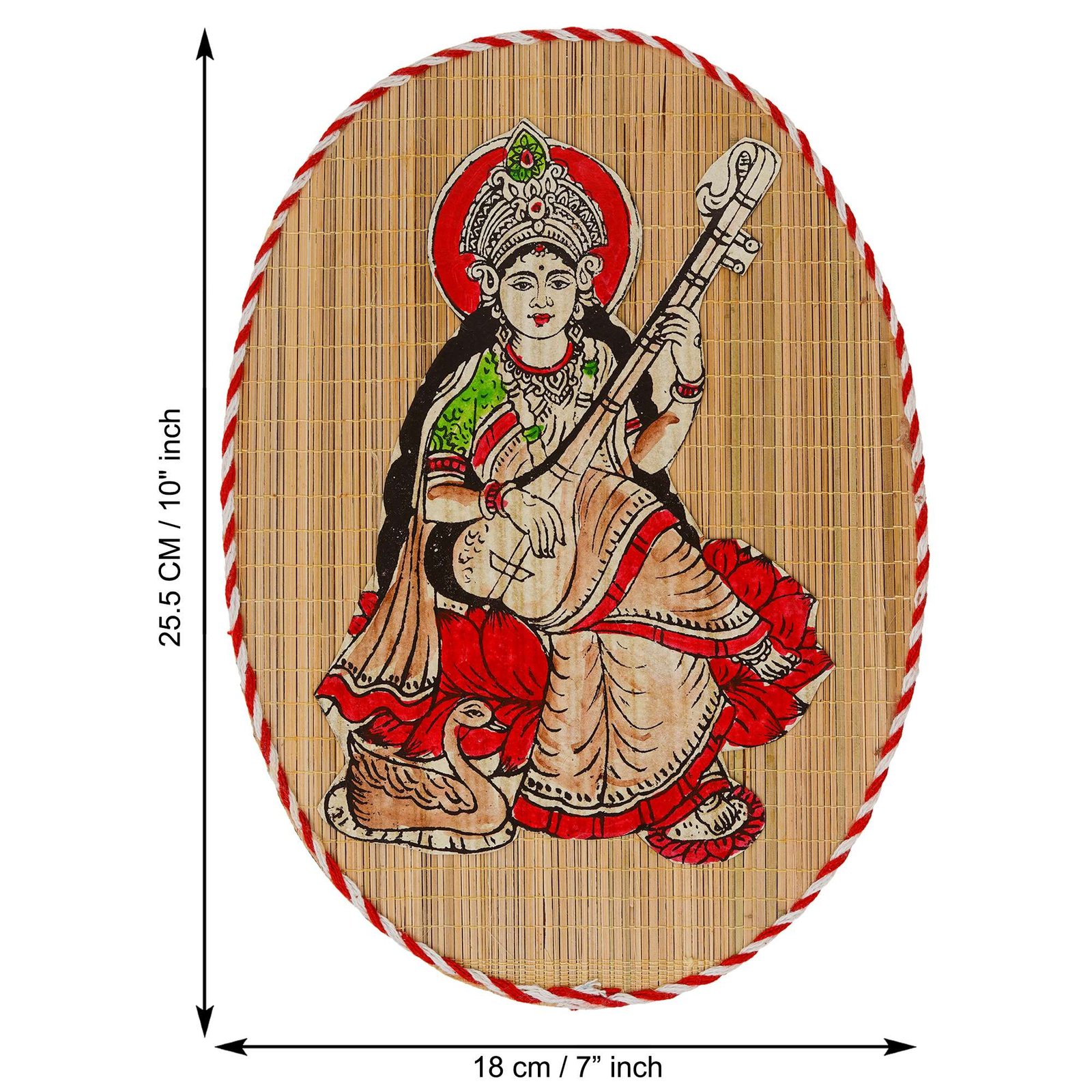 Oval Shaped Design Bamboo Hand Crafted Wall Hangings Of Godess Sarwasti Ji For Home D?cor - Image 4